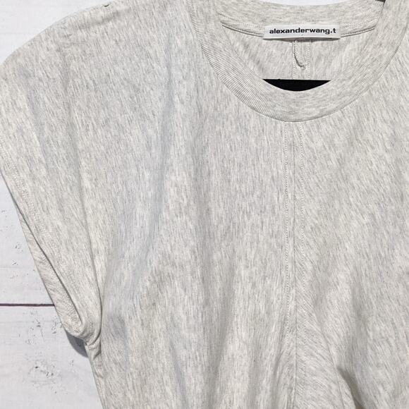 T by Alexander Wang Wash & Go Side Tie Crop Top Tee Gray Women's Size Medium - Picture 3 of 10